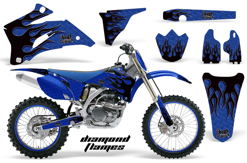 Yamaha YZ 250F 450F 02-09 Graphics Kit Diamond Flames Blue NPs